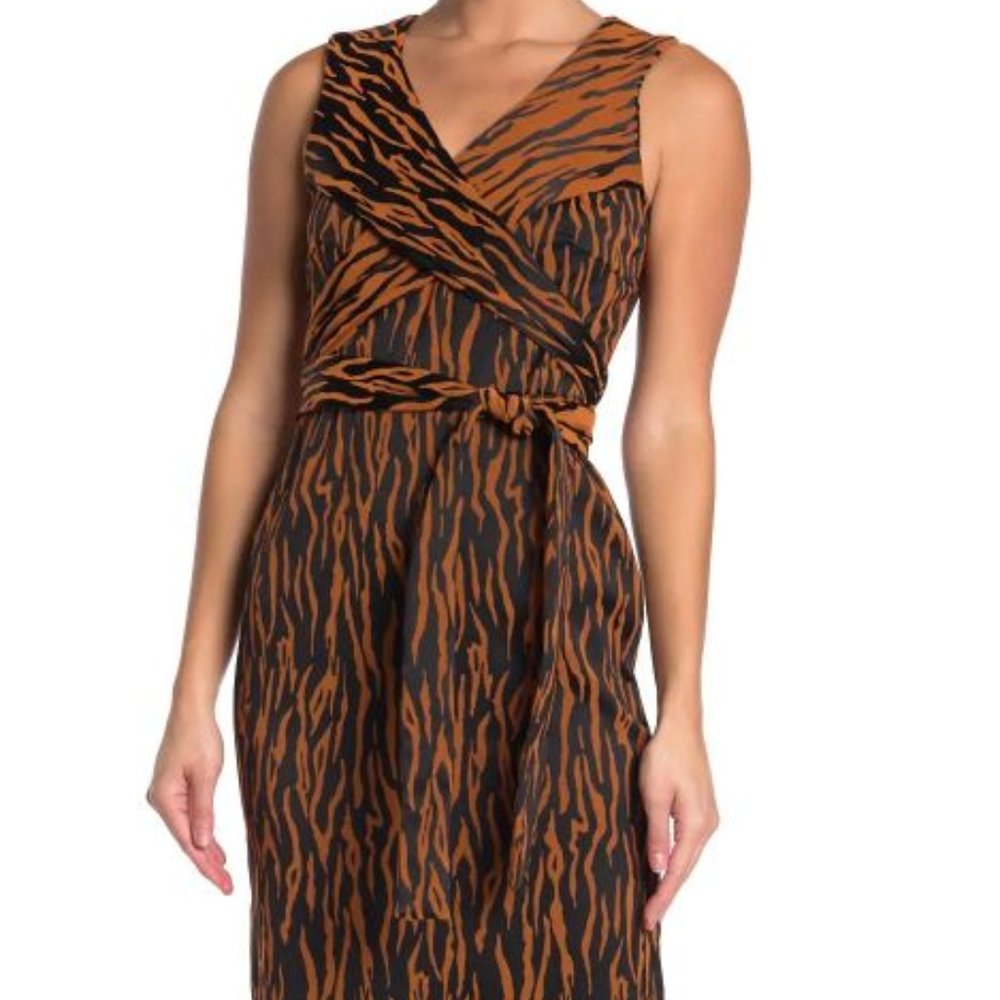 DVF Rogue Animal Print Wrap Bodice Midi Dress